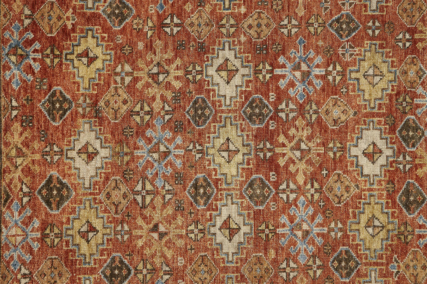 9 x 12 Red Blue & Orange Wool Floral Hand Knotted Stain Resistant Rug With Fringe