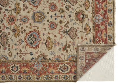 10 x 13 Ivory Red & Blue Wool Floral Hand Knotted Stain Resistant Rug