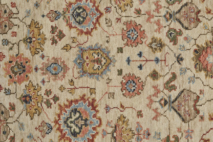 10 x 13 Ivory Red & Blue Wool Floral Hand Knotted Stain Resistant Rug