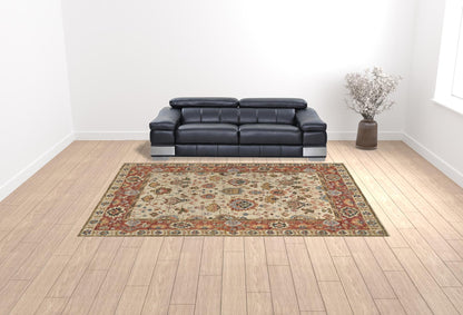 10 x 13 Ivory Red & Blue Wool Floral Hand Knotted Stain Resistant Rug