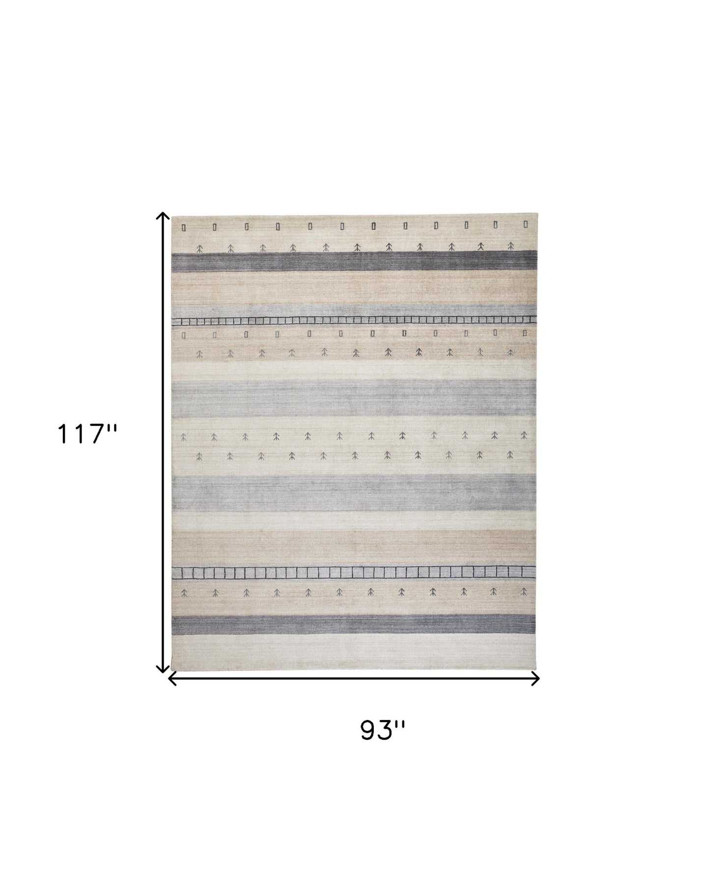 8 x 10 Ivory Tan & Gray Wool Striped Hand Knotted Stain Resistant Rug