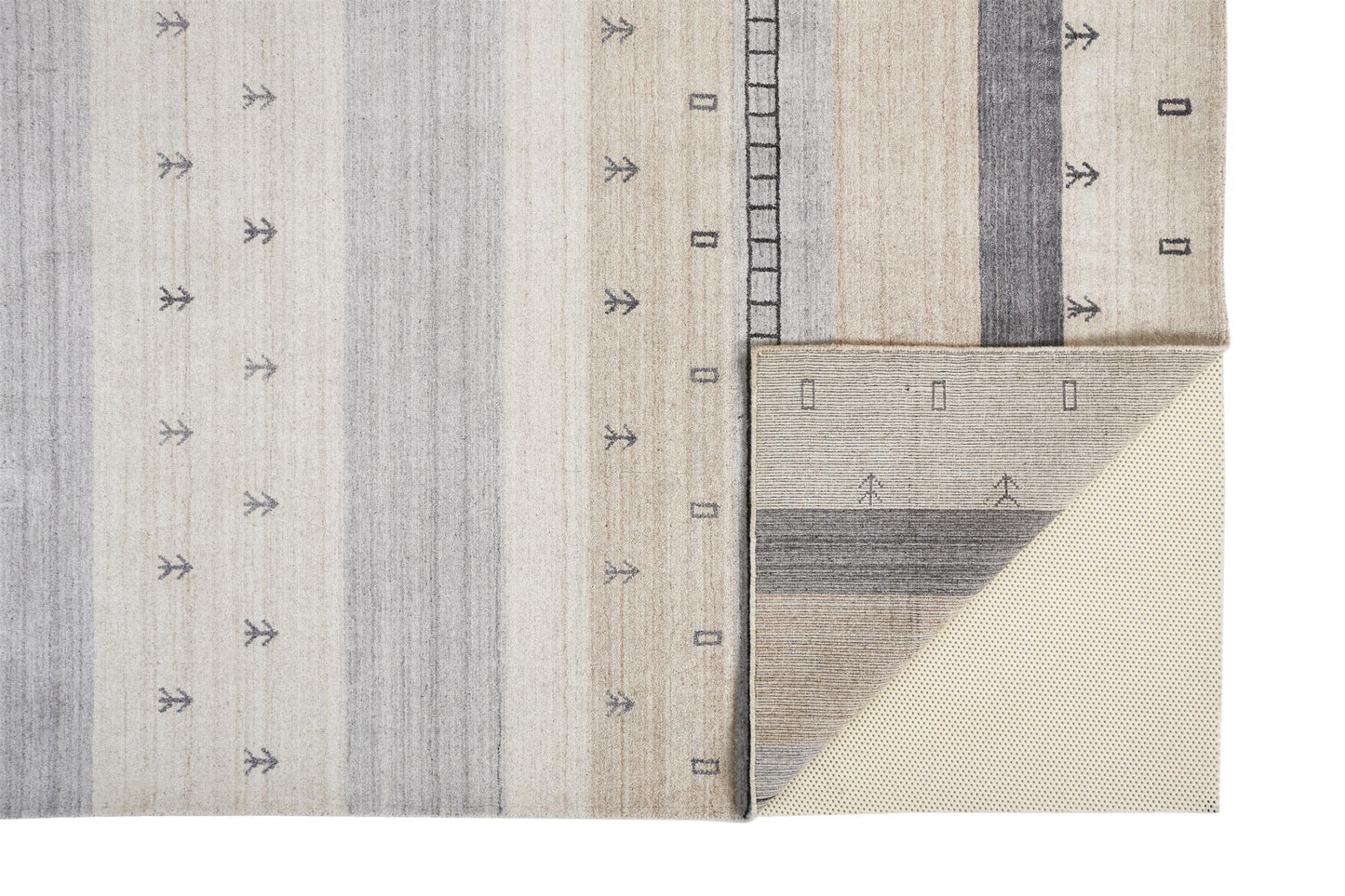 8 x 10 Ivory Tan & Gray Wool Striped Hand Knotted Stain Resistant Rug