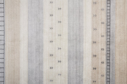 8 x 10 Ivory Tan & Gray Wool Striped Hand Knotted Stain Resistant Rug