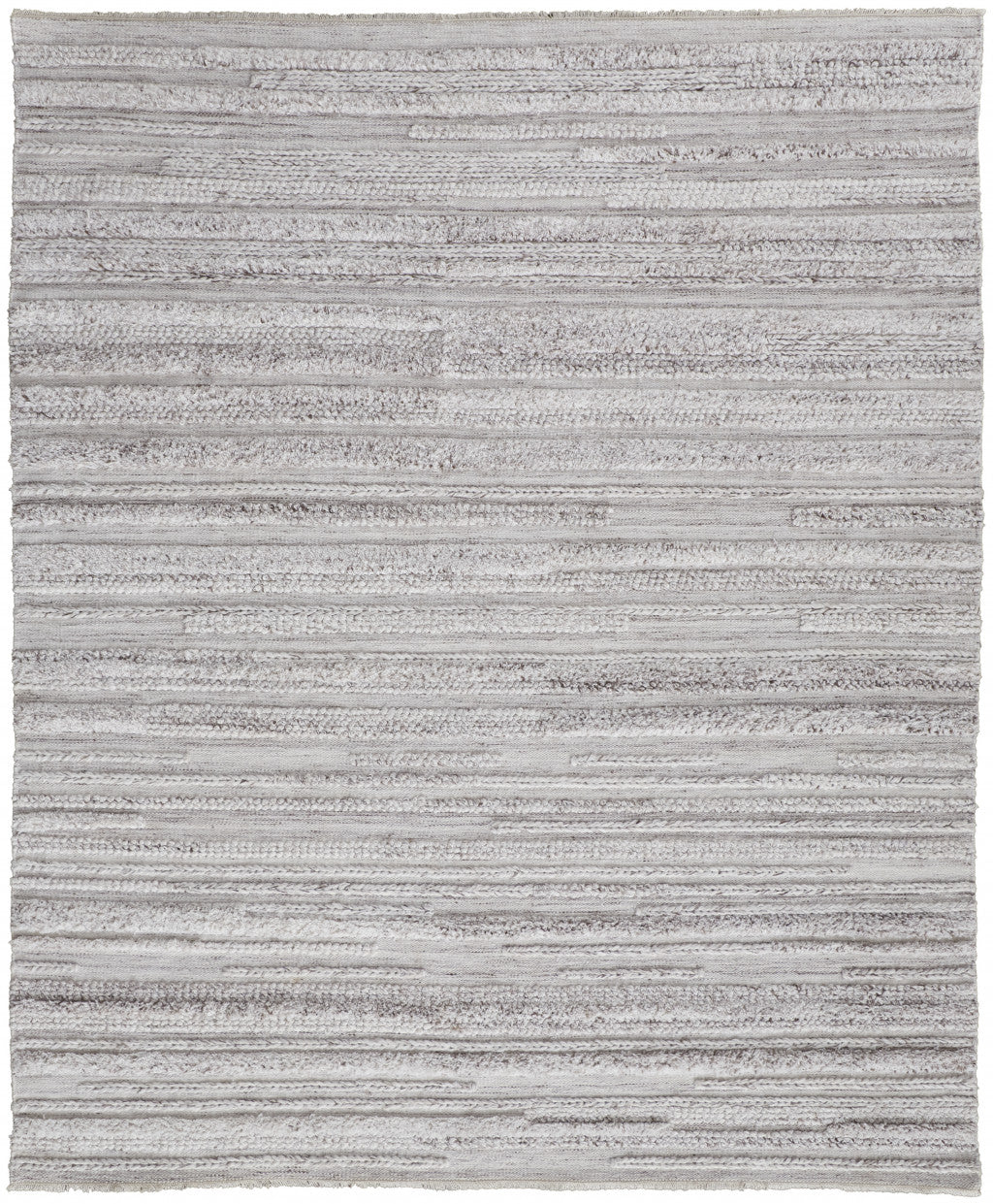 8 x 10 Ivory & Taupe Striped Hand Woven Stain Resistant Rug