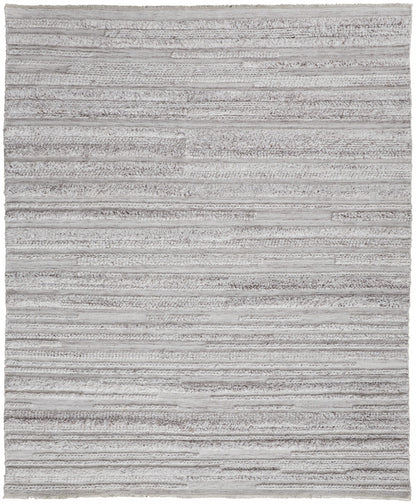 8 x 10 Ivory & Taupe Striped Hand Woven Stain Resistant Rug