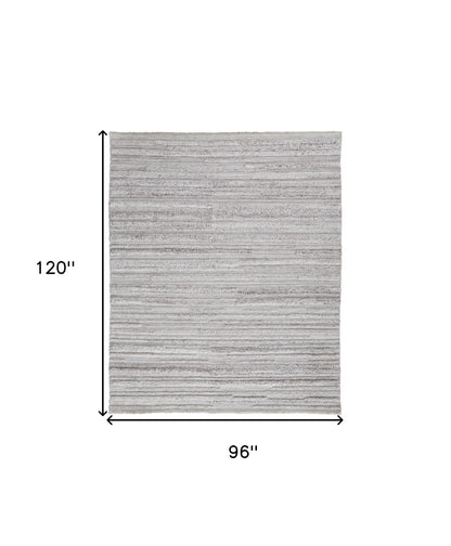 8 x 10 Ivory & Taupe Striped Hand Woven Stain Resistant Rug
