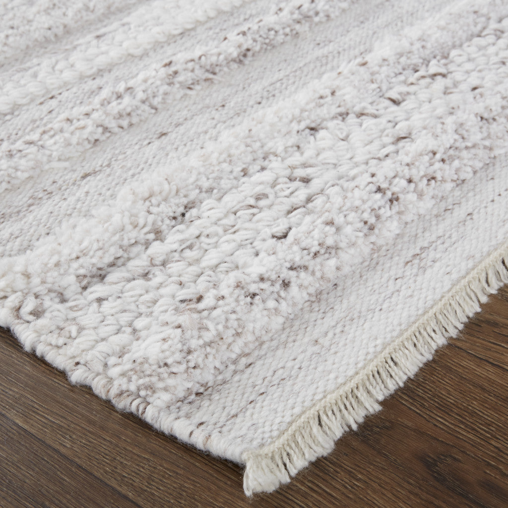 8 x 10 Ivory & Taupe Striped Hand Woven Stain Resistant Rug