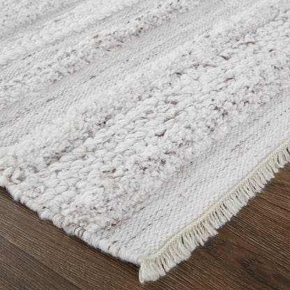 8 x 10 Ivory & Taupe Striped Hand Woven Stain Resistant Rug
