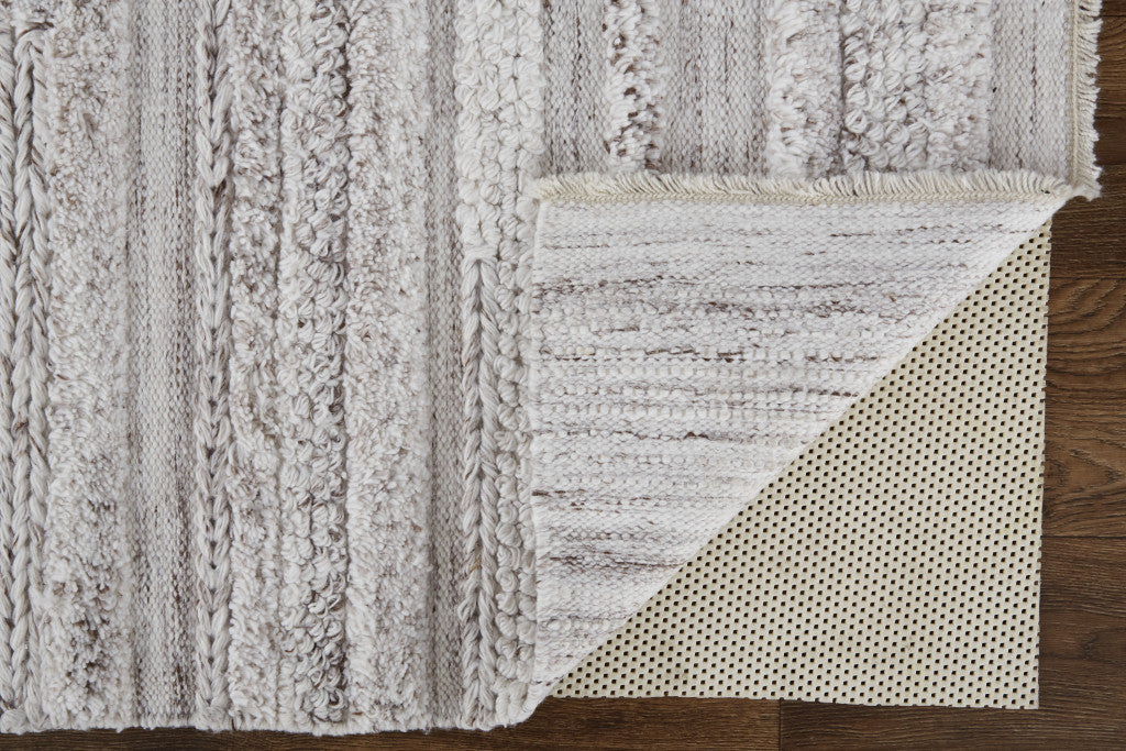 8 x 10 Ivory & Taupe Striped Hand Woven Stain Resistant Rug
