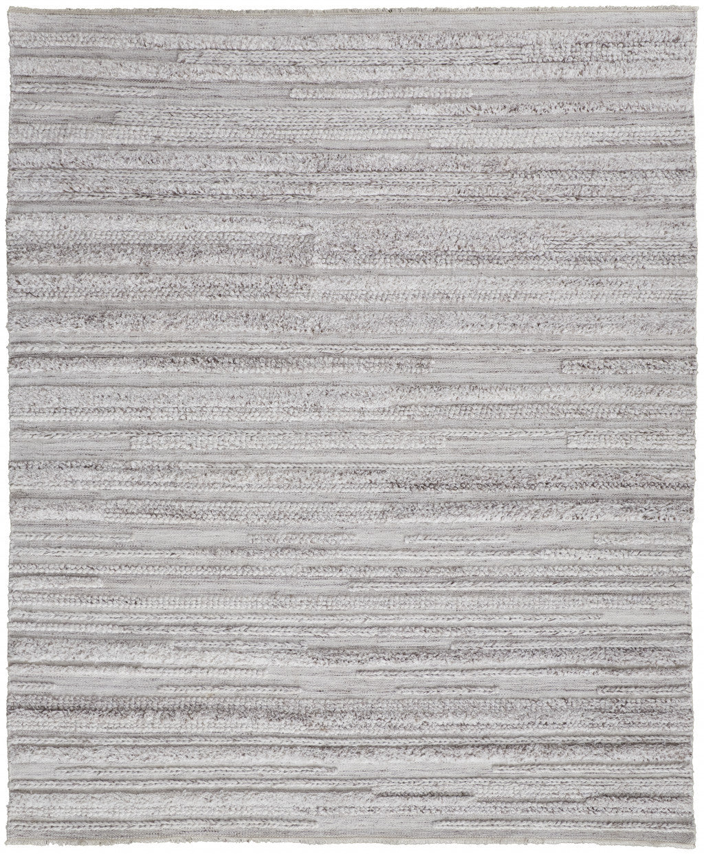 9 x 12 Ivory & Gray Striped Shag Hand Woven Rug