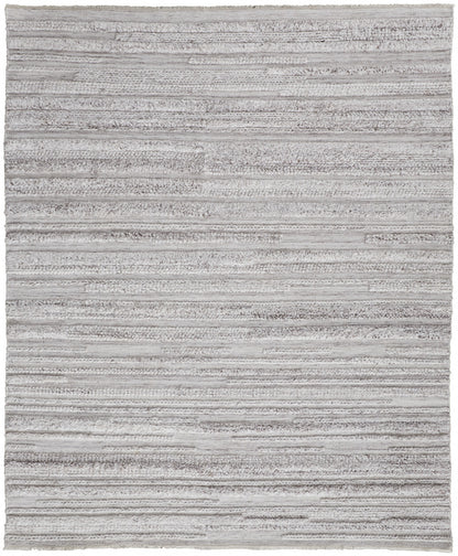 9 x 12 Ivory & Gray Striped Shag Hand Woven Rug