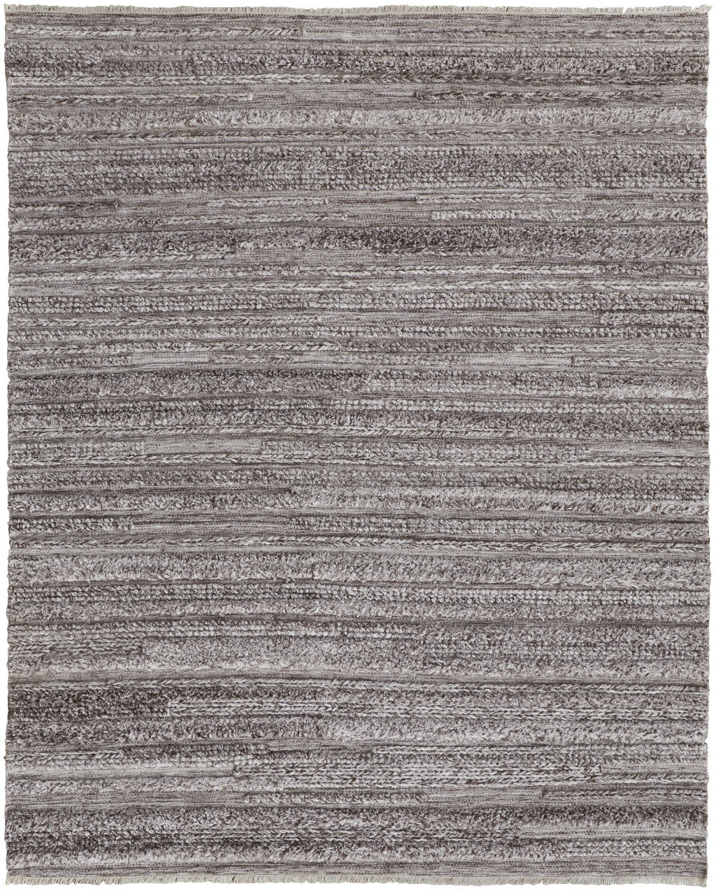 9 x 12 Gray & Ivory Striped Shag Hand Woven Rug