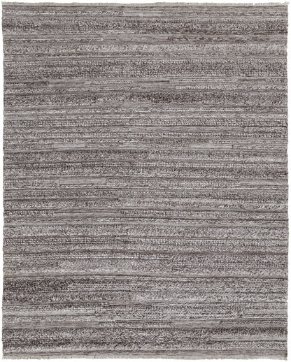 9 x 12 Gray & Ivory Striped Shag Hand Woven Rug