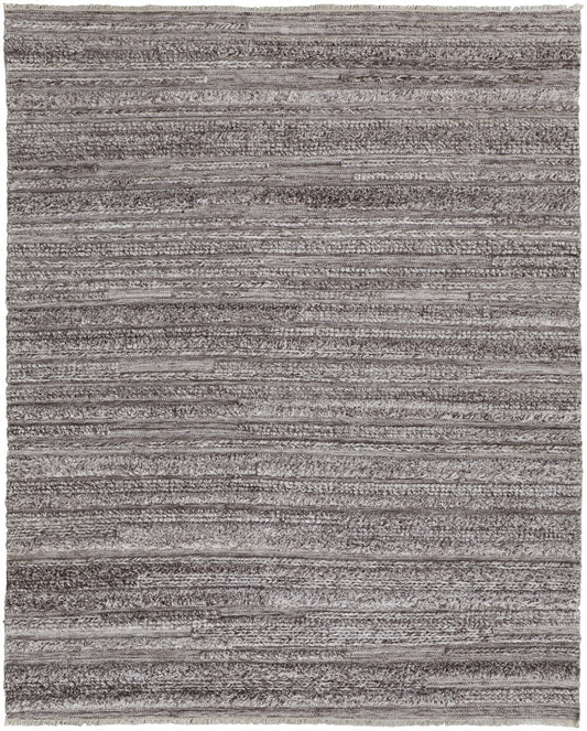 9 x 12 Gray & Ivory Striped Shag Hand Woven Rug