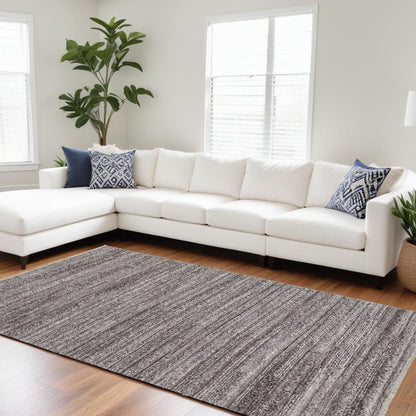 9 x 12 Gray & Ivory Striped Shag Hand Woven Rug