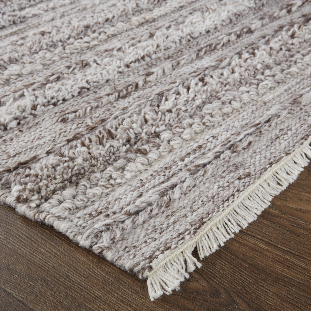 9 x 12 Gray & Ivory Striped Shag Hand Woven Rug