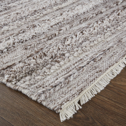 9 x 12 Gray & Ivory Striped Shag Hand Woven Rug