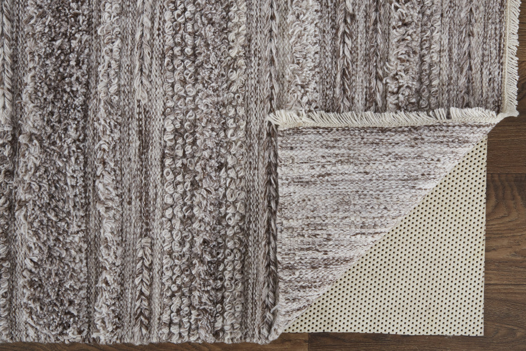 9 x 12 Gray & Ivory Striped Shag Hand Woven Rug