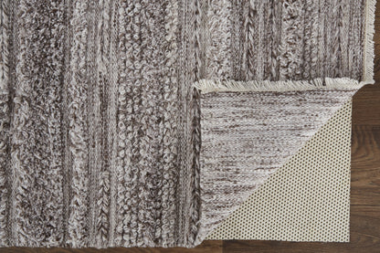9 x 12 Gray & Ivory Striped Shag Hand Woven Rug