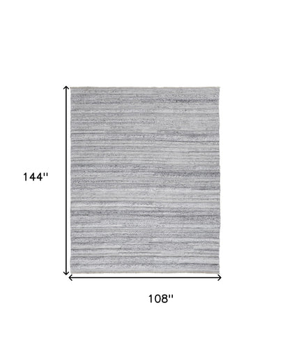 9 x 12 Gray Silver & Ivory Striped Hand Woven Stain Resistant Rug