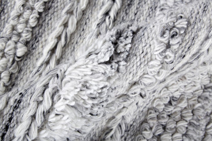 9 x 12 Gray Silver & Ivory Striped Hand Woven Stain Resistant Rug