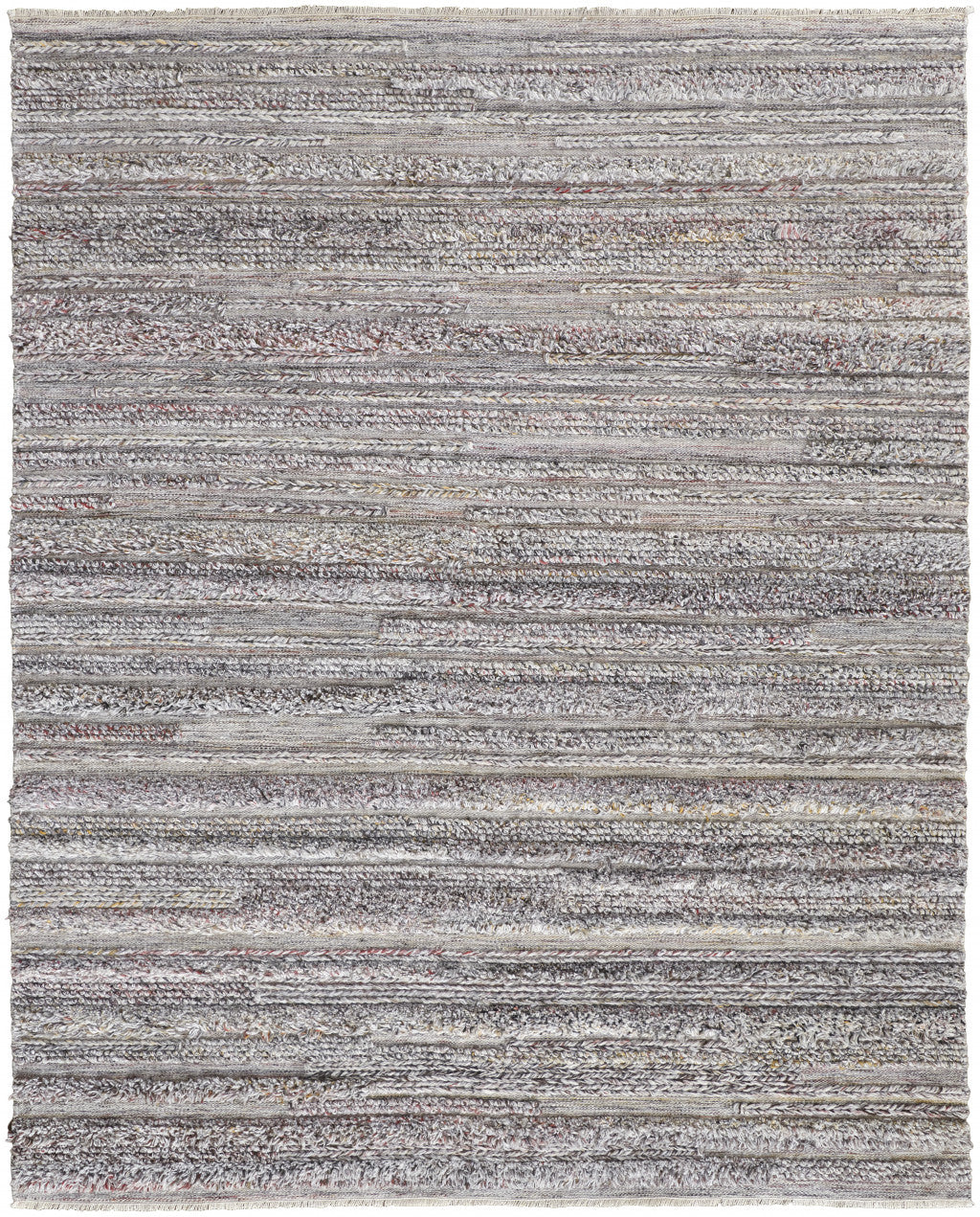 9 x 12 Taupe Ivory & Red Striped Hand Woven Stain Resistant Rug