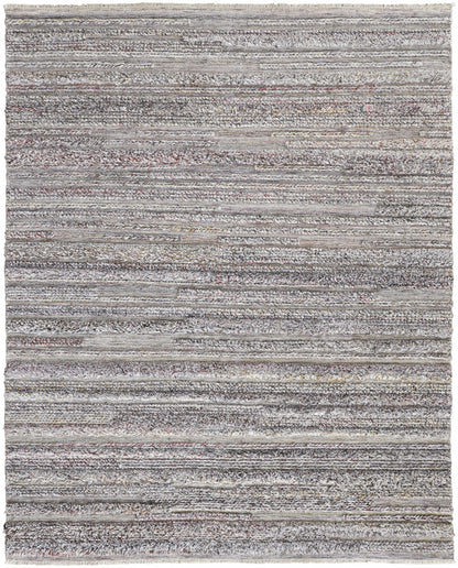 9 x 12 Taupe Ivory & Red Striped Hand Woven Stain Resistant Rug