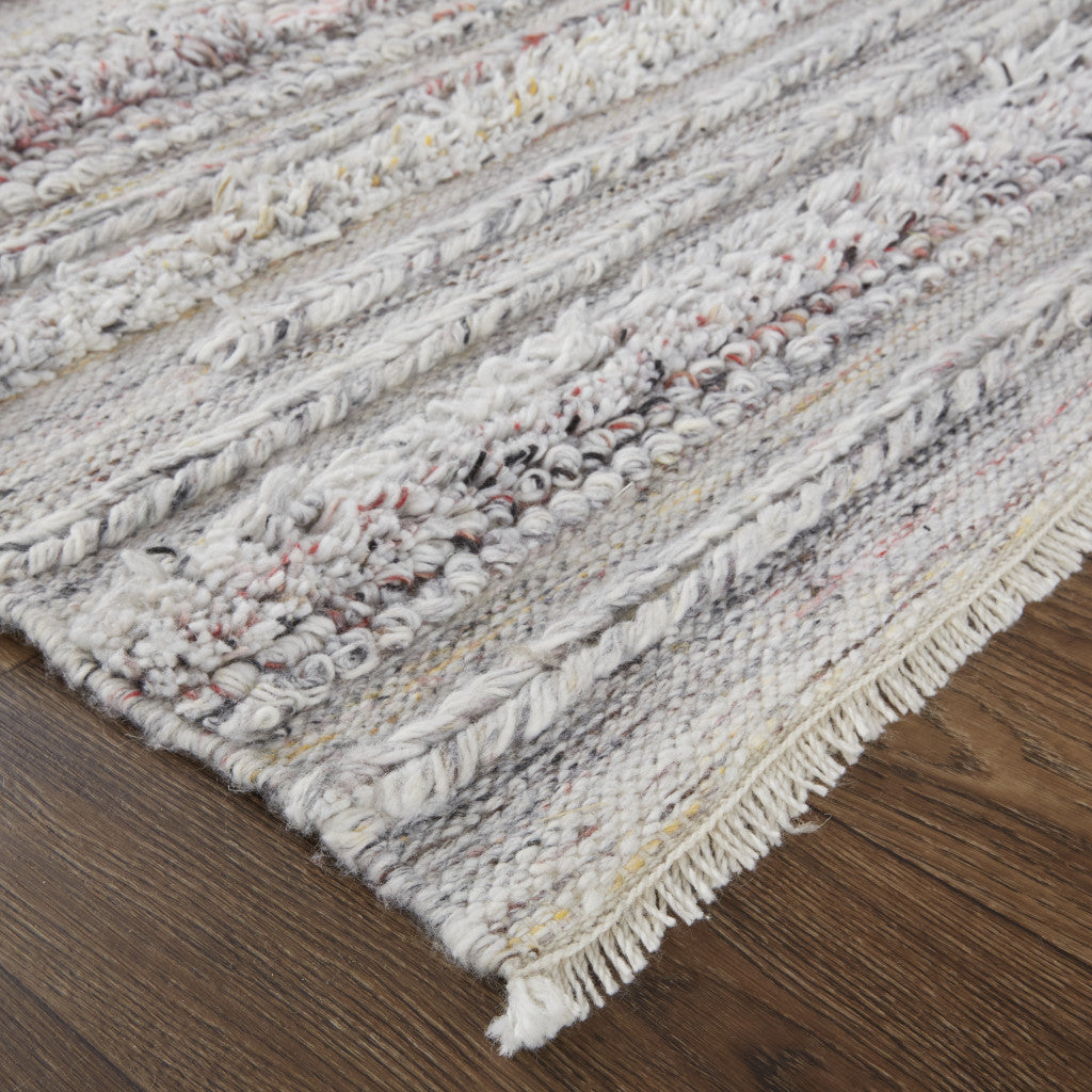 9 x 12 Taupe Ivory & Red Striped Hand Woven Stain Resistant Rug