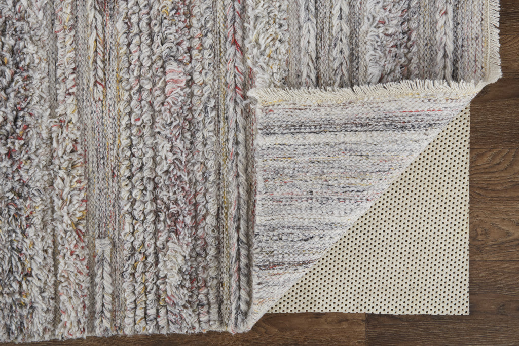 9 x 12 Taupe Ivory & Red Striped Hand Woven Stain Resistant Rug
