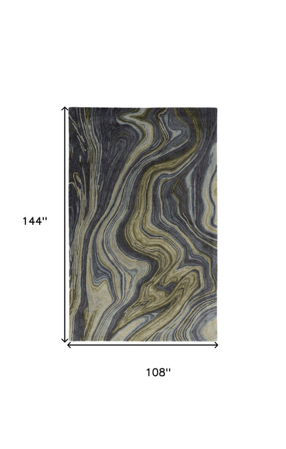 9 x 12 Blue & Green Hand Tufted Rug
