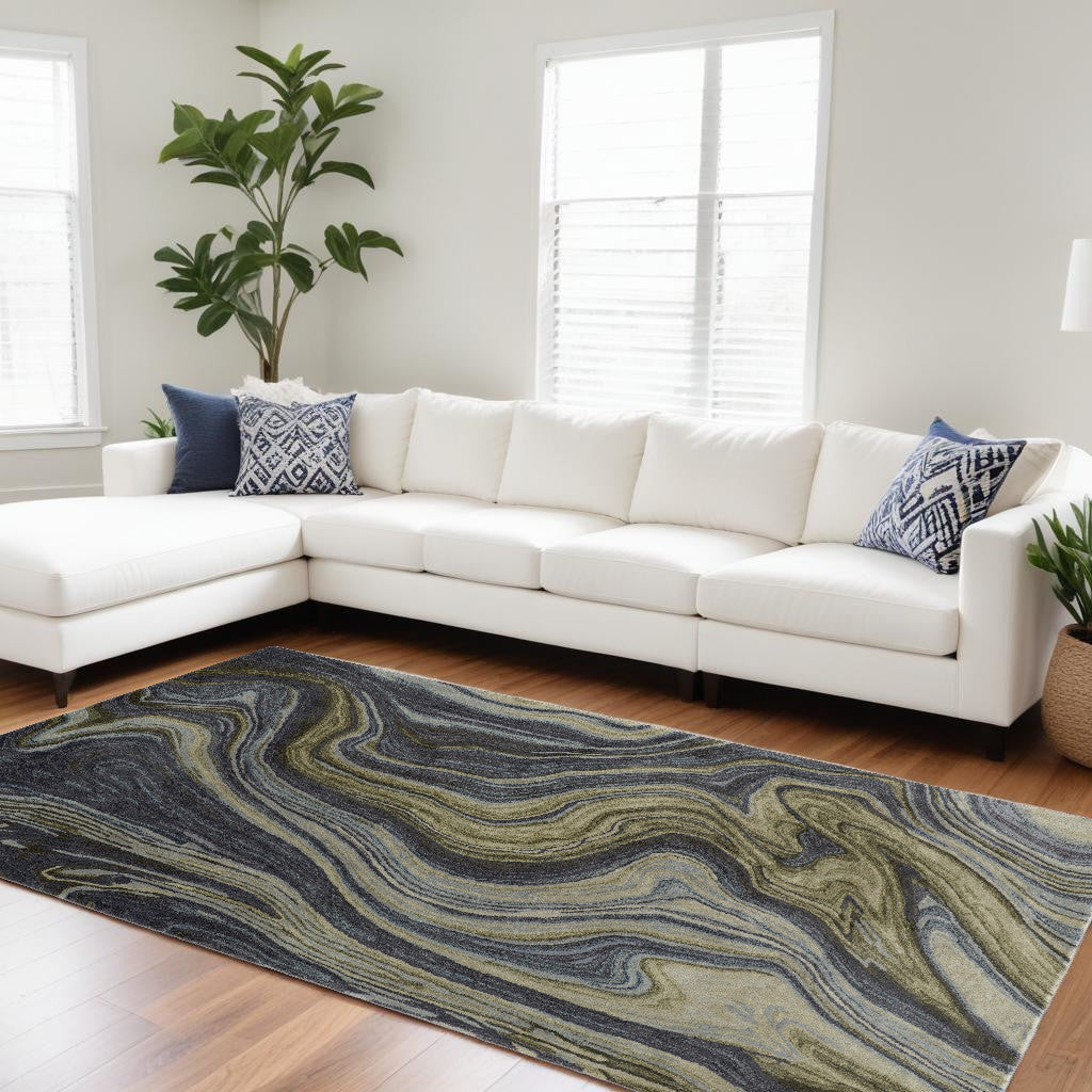 9 x 12 Blue & Green Hand Tufted Rug