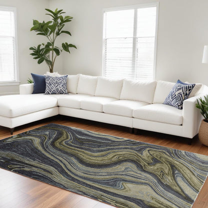 9 x 12 Blue & Green Hand Tufted Rug