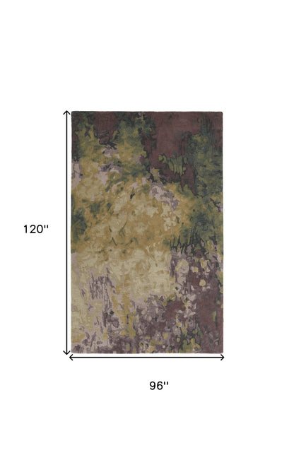8 x 10 Gold Purple & Green Wool Tufted Handmade Stain Resistant Rug