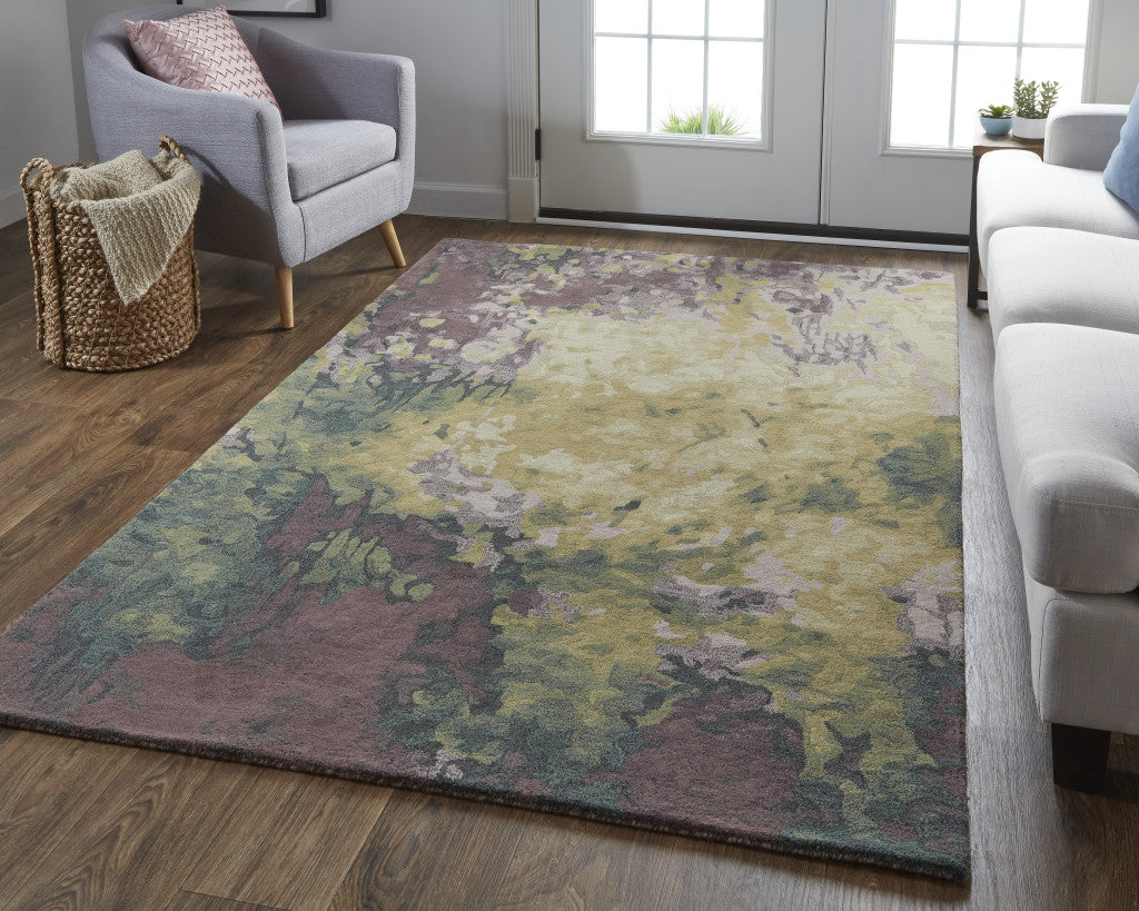 9 x 12 Green & Black Wool Shag Hand Tufted Rug