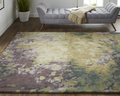 9 x 12 Green & Black Wool Shag Hand Tufted Rug