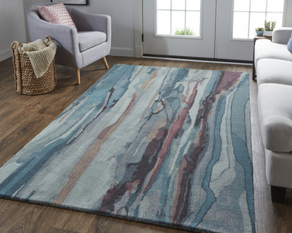 4 x 6 Blue & Orange Wool Hand Tufted Rug