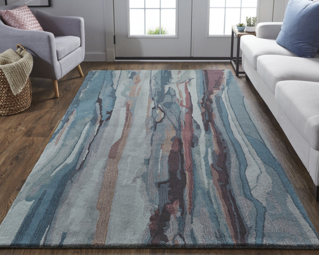 4 x 6 Blue & Orange Wool Hand Tufted Rug