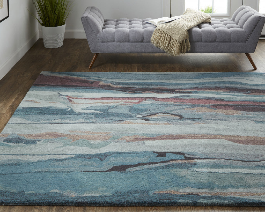 4 x 6 Blue & Orange Wool Hand Tufted Rug