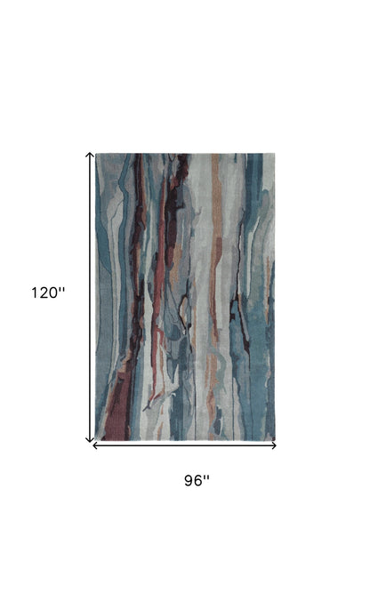 8 x 10 Blue Red & Ivory Wool Tufted Handmade Stain Resistant Rug