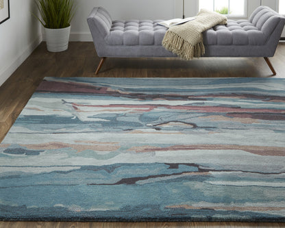 8 x 10 Blue Red & Ivory Wool Tufted Handmade Stain Resistant Rug