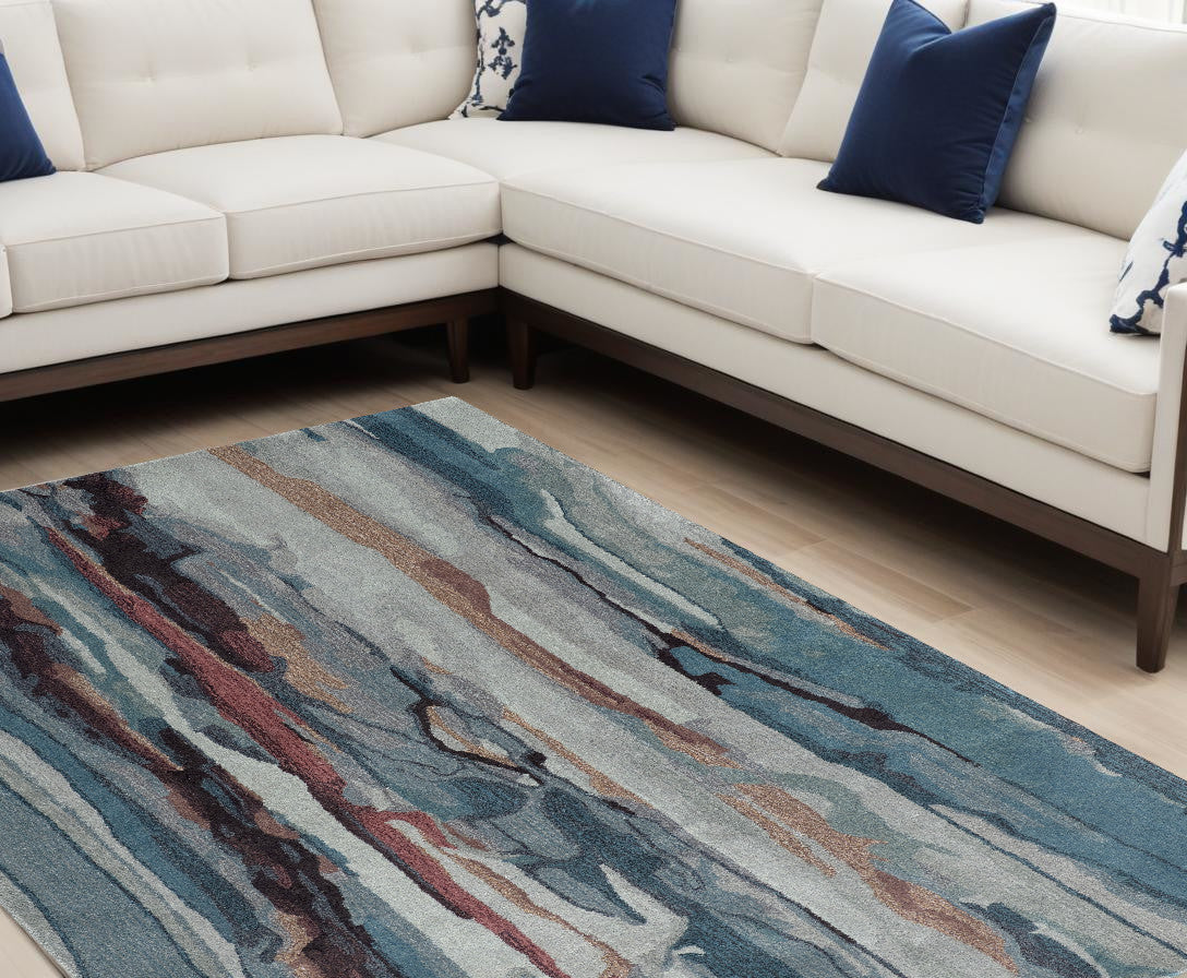 9 x 12 Blue & Orange Wool Hand Tufted Rug