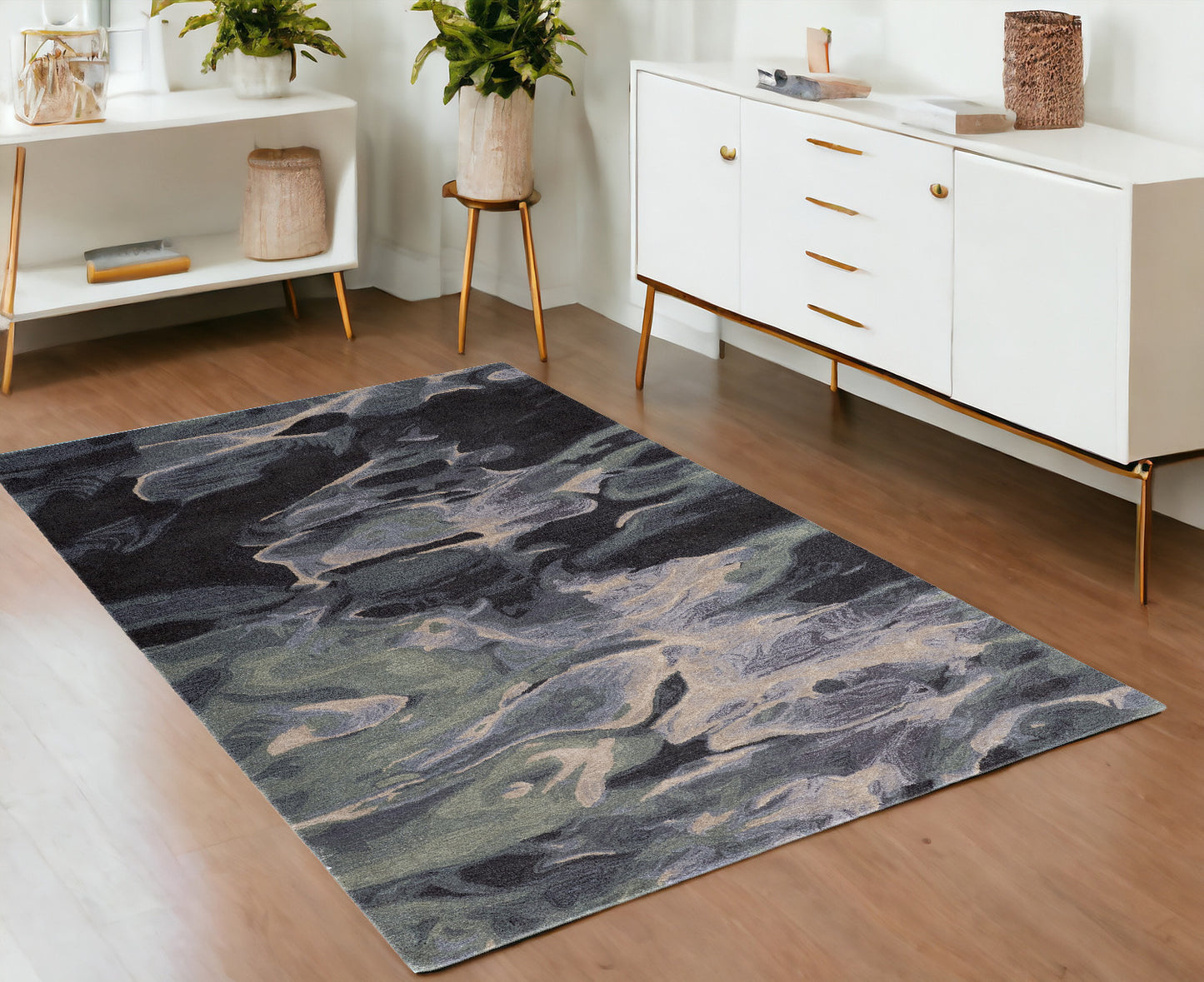 4 x 6 Blue & Black Wool Hand Tufted Rug