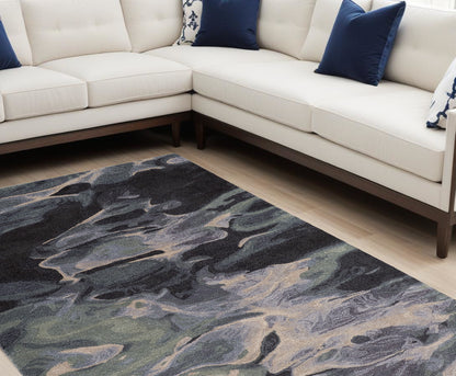 8 x 10 Blue & Black Wool Hand Tufted Rug
