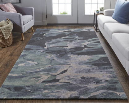 8 x 10 Blue & Black Wool Hand Tufted Rug
