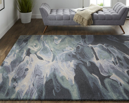 8 x 10 Blue & Black Wool Hand Tufted Rug