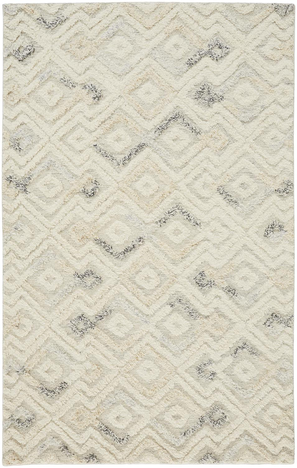 8 x 10 Gray & Ivory Wool Geometric Tufted Handmade Rug
