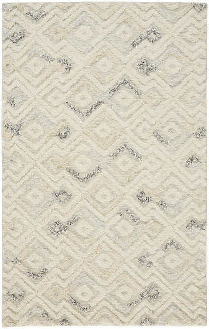 8 x 10 Gray & Ivory Wool Geometric Tufted Handmade Rug