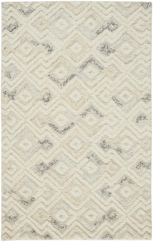 8 x 10 Gray & Ivory Wool Geometric Tufted Handmade Rug