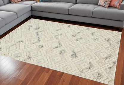 8 x 10 Gray & Ivory Wool Geometric Tufted Handmade Rug