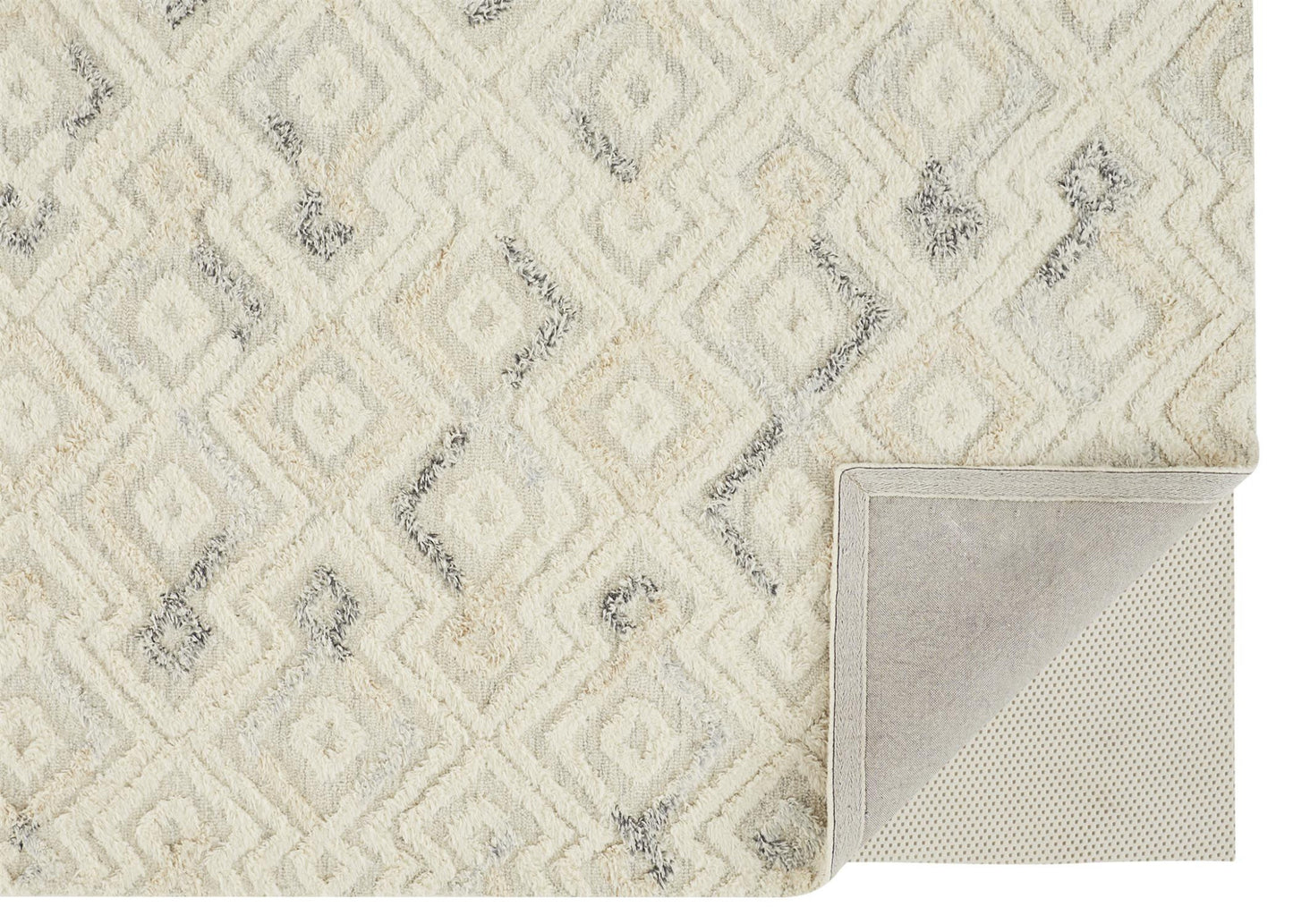 8 x 10 Gray & Ivory Wool Geometric Tufted Handmade Rug
